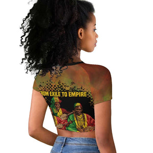 Sundiata Keita Raglan Cropped T shirt Griot Storytelling Scene, Epic of Sundiata Text and Heritage-Inspired Earth Tone - African Pride