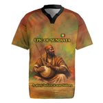 Sundiata Keita Rugby Jersey Griot Storytelling Scene, Epic of Sundiata Text and Heritage-Inspired Earth Tone - African Pride