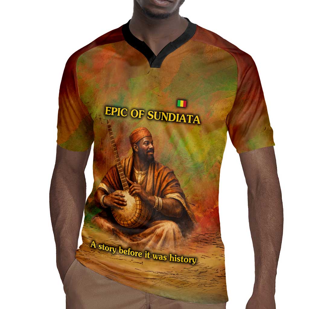 Sundiata Keita Rugby Jersey Griot Storytelling Scene, Epic of Sundiata Text and Heritage-Inspired Earth Tone - African Pride