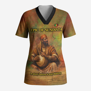 Sundiata Keita Scrub Top Griot Storytelling Scene, Epic of Sundiata Text and Heritage-Inspired Earth Tone - African Pride