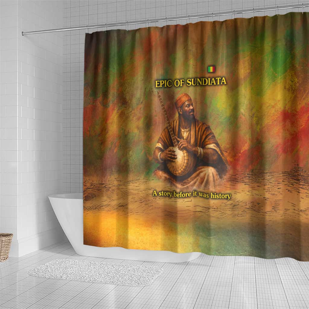 Sundiata Keita Shower Curtain Griot Storytelling Scene, Epic of Sundiata Text and Heritage-Inspired Earth Tone - African Pride