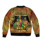 Sundiata Keita Sleeve Zip Bomber Jacket Griot Storytelling Scene, Epic of Sundiata Text and Heritage-Inspired Earth Tone - African Pride