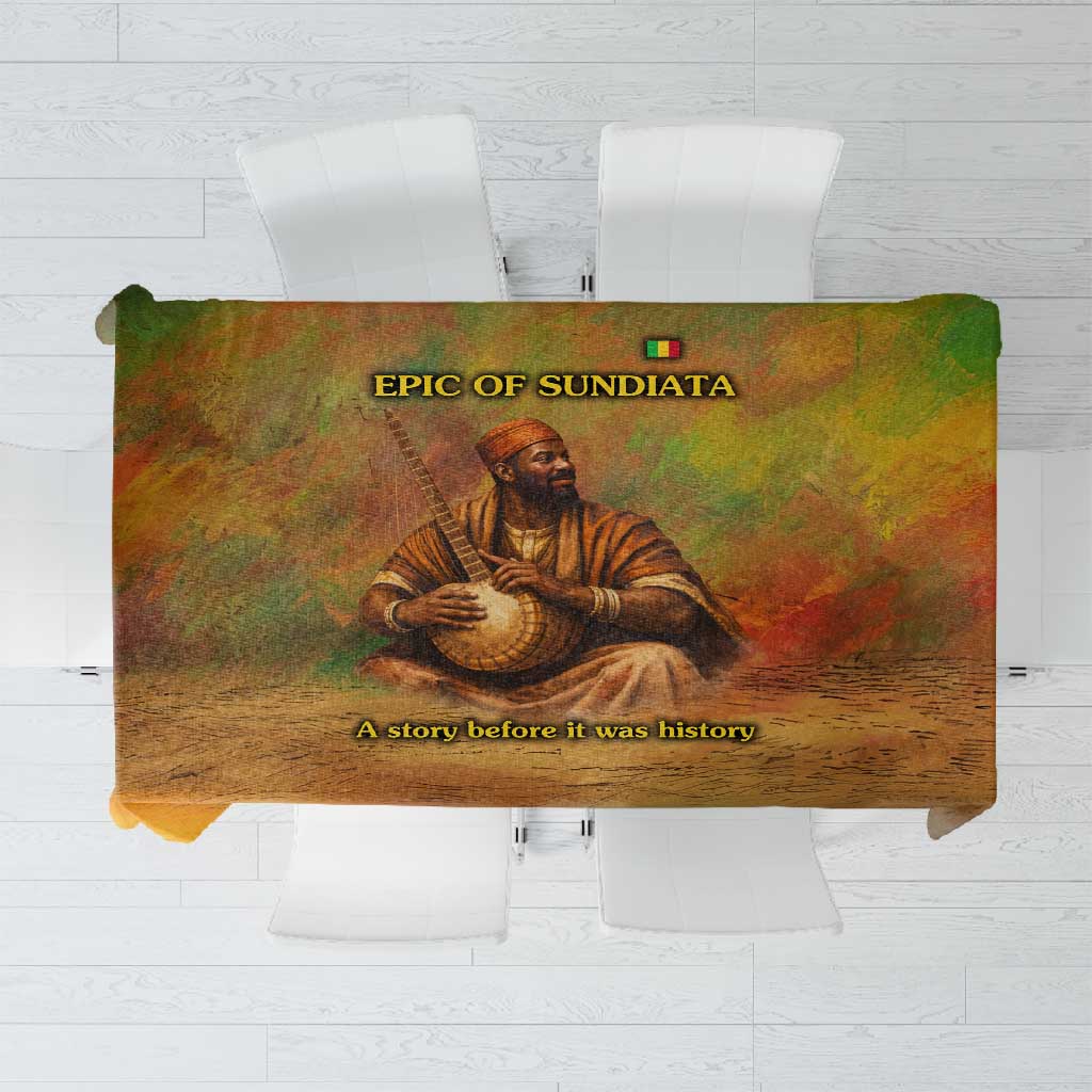 Sundiata Keita Tablecloth Griot Storytelling Scene, Epic of Sundiata Text and Heritage-Inspired Earth Tone - African Pride