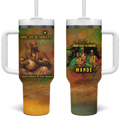 Sundiata Keita Tumbler With Handle Griot Storytelling Scene, Epic of Sundiata Text and Heritage-Inspired Earth Tone - African Pride