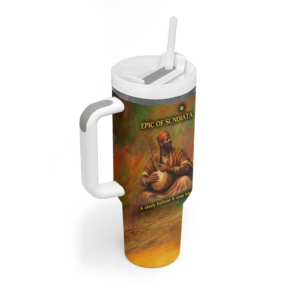 Sundiata Keita Tumbler With Handle Griot Storytelling Scene, Epic of Sundiata Text and Heritage-Inspired Earth Tone - African Pride