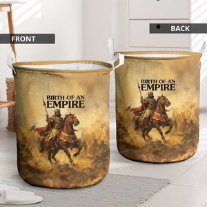 Sundiata Keita Laundry Basket with Kirina 1235 Battle Map, Horseback Warrior and Birth of an Empire Design - African Pride