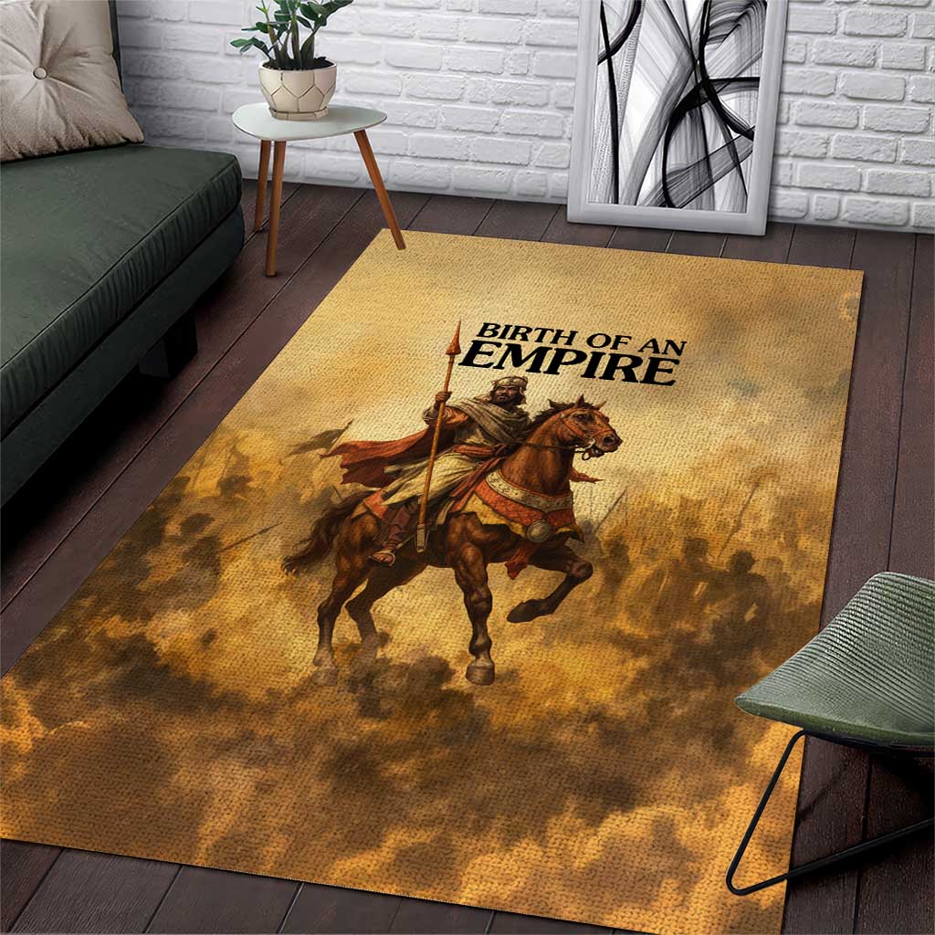 Sundiata Keita Area Rug with Kirina 1235 Battle Map, Horseback Warrior and Birth of an Empire Design - African Pride