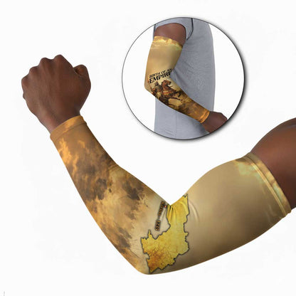 Sundiata Keita Arm Sleeves with Kirina 1235 Battle Map, Horseback Warrior and Birth of an Empire Design - African Pride