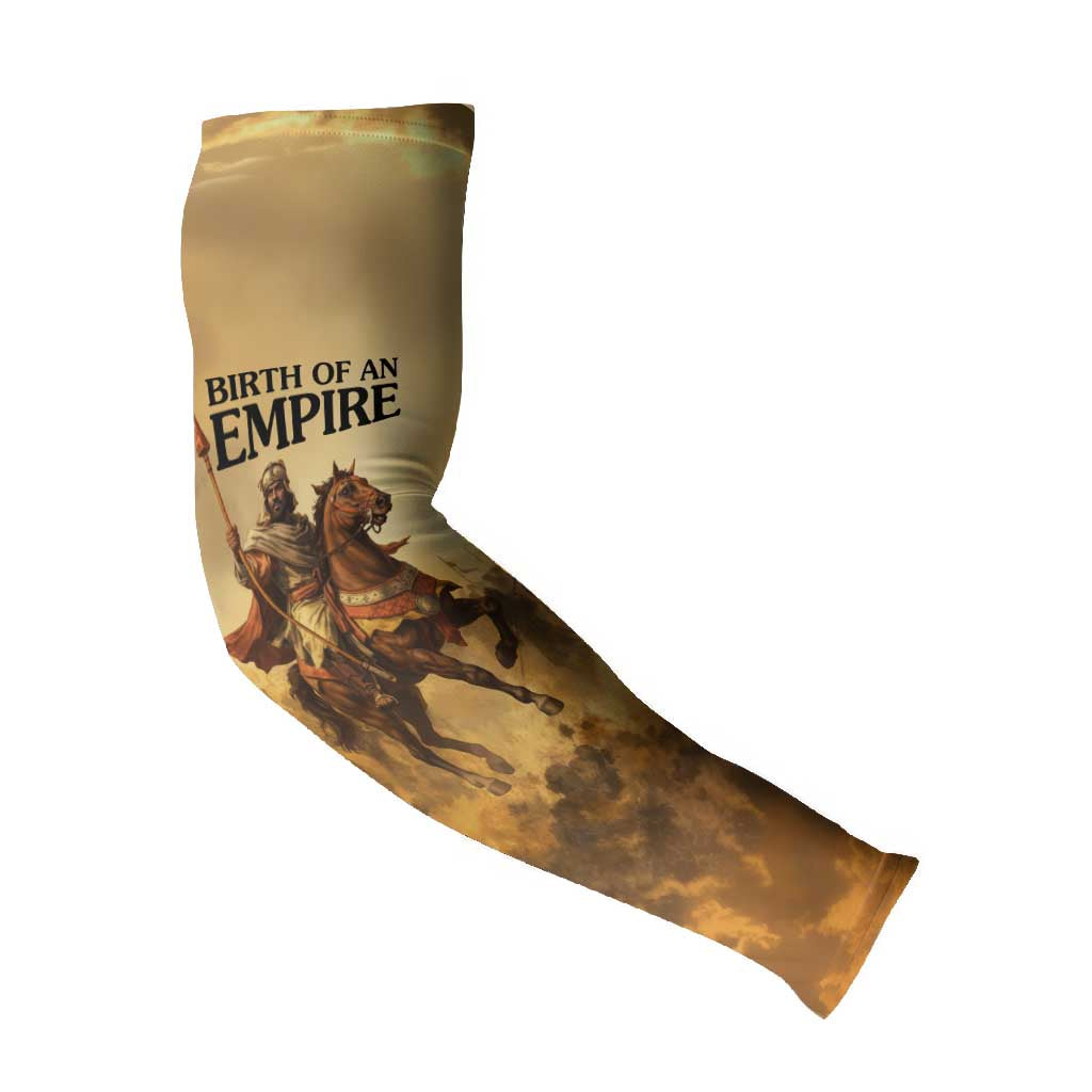Sundiata Keita Arm Sleeves with Kirina 1235 Battle Map, Horseback Warrior and Birth of an Empire Design - African Pride