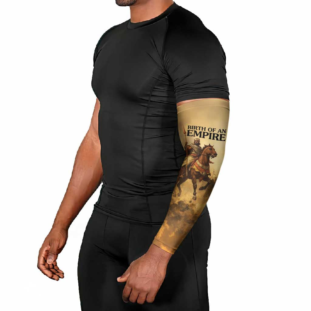 Sundiata Keita Arm Sleeves with Kirina 1235 Battle Map, Horseback Warrior and Birth of an Empire Design - African Pride