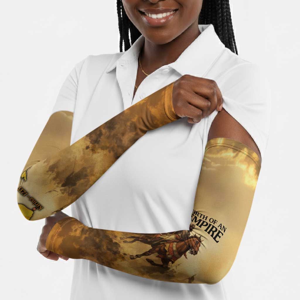 Sundiata Keita Arm Sleeves with Kirina 1235 Battle Map, Horseback Warrior and Birth of an Empire Design - African Pride