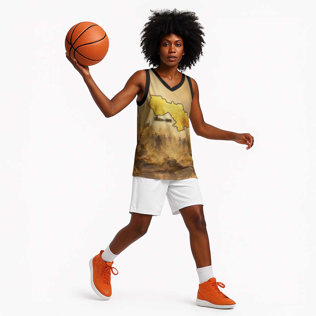 Sundiata Keita Basketball Jersey with Kirina 1235 Battle Map, Horseback Warrior and Birth of an Empire Design - African Pride