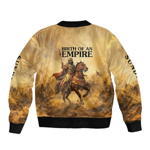 Sundiata Keita Bomber Jacket with Kirina 1235 Battle Map, Horseback Warrior and Birth of an Empire Design - African Pride