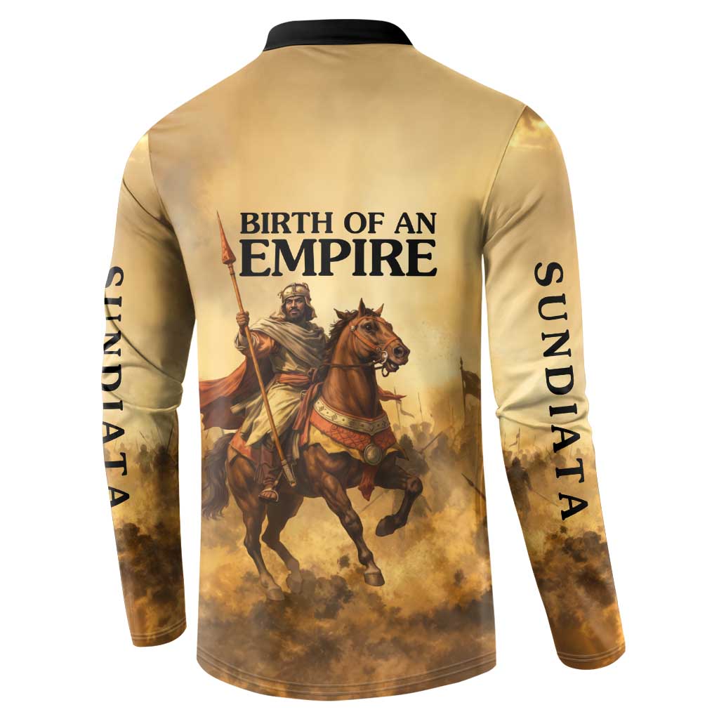Sundiata Keita Button Sweatshirt with Kirina 1235 Battle Map, Horseback Warrior and Birth of an Empire Design