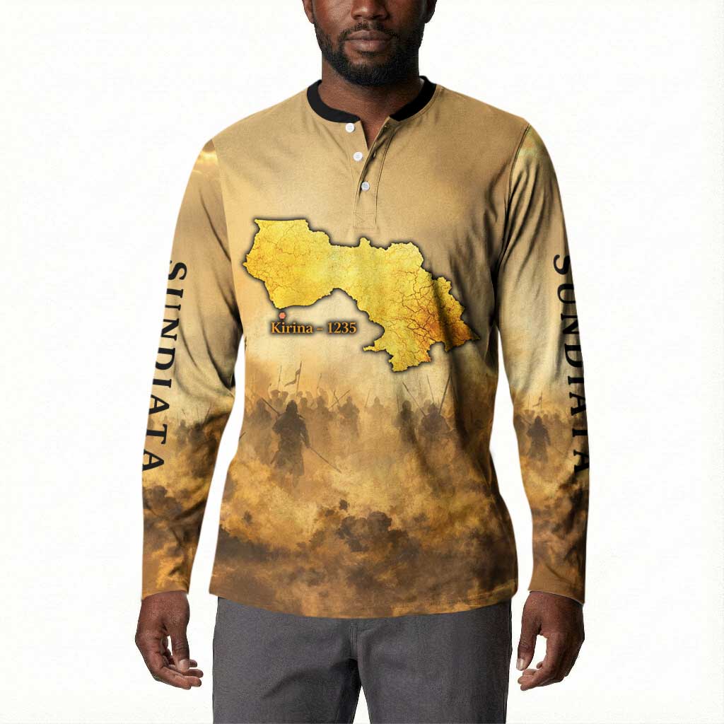 Sundiata Keita Button Sweatshirt with Kirina 1235 Battle Map, Horseback Warrior and Birth of an Empire Design