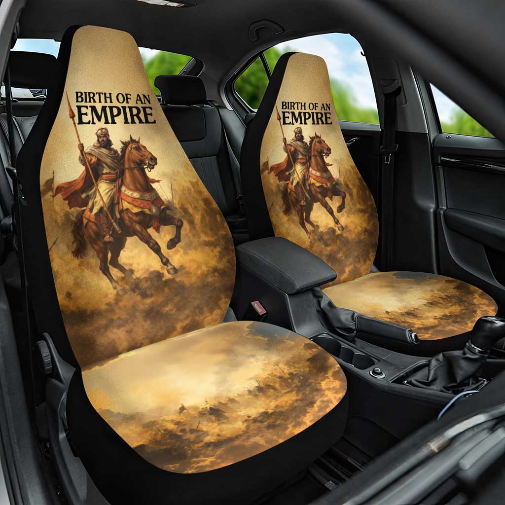 Sundiata Keita Car Seat Cover with Kirina 1235 Battle Map, Horseback Warrior and Birth of an Empire Design - African Pride