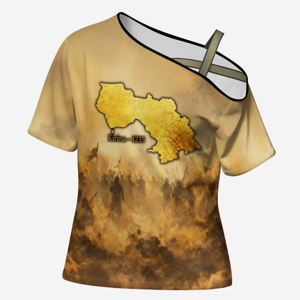 Sundiata Keita Cross Shoulder Shirt with Kirina 1235 Battle Map, Horseback Warrior and Birth of an Empire Design - African Pride