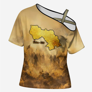 Sundiata Keita Cross Shoulder Shirt with Kirina 1235 Battle Map, Horseback Warrior and Birth of an Empire Design - African Pride