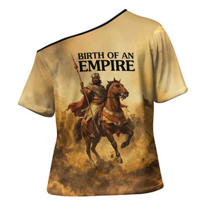 Sundiata Keita Cross Shoulder Shirt with Kirina 1235 Battle Map, Horseback Warrior and Birth of an Empire Design - African Pride