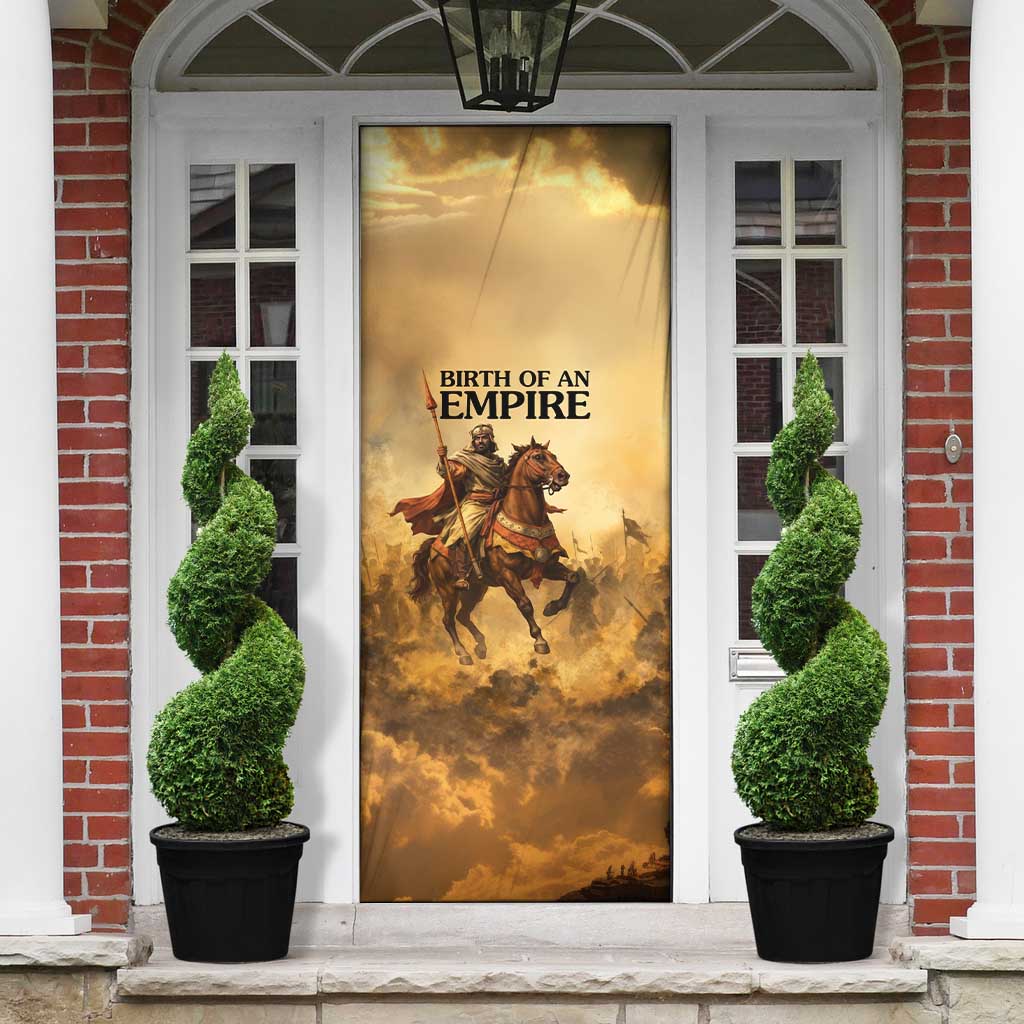 Sundiata Keita Door Cover with Kirina 1235 Battle Map, Horseback Warrior and Birth of an Empire Design - African Pride