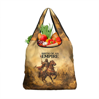 Sundiata Keita Grocery Bag with Kirina 1235 Battle Map, Horseback Warrior and Birth of an Empire Design - African Pride