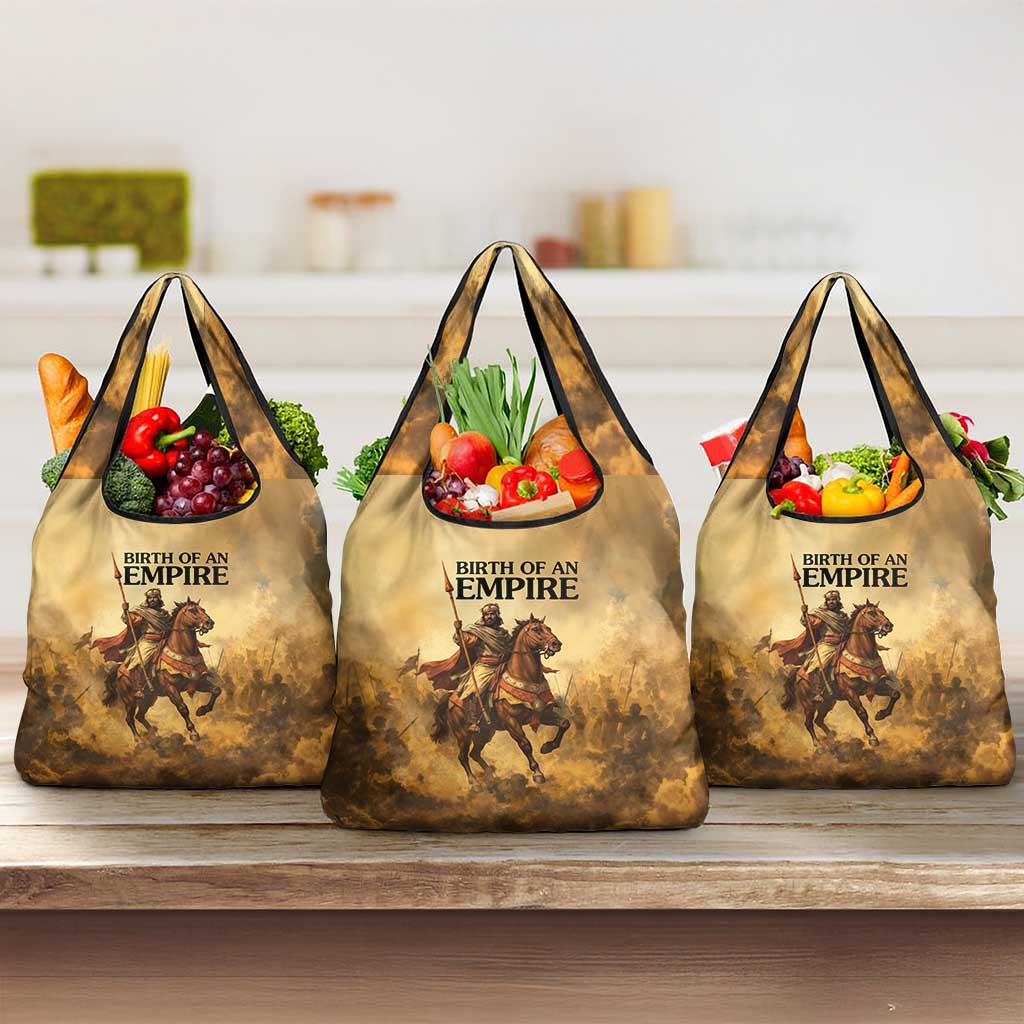 Sundiata Keita Grocery Bag with Kirina 1235 Battle Map, Horseback Warrior and Birth of an Empire Design - African Pride