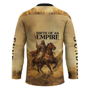 Sundiata Keita Hockey Jersey with Kirina 1235 Battle Map, Horseback Warrior and Birth of an Empire Design - African Pride