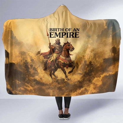 Sundiata Keita Hooded Blanket with Kirina 1235 Battle Map, Horseback Warrior and Birth of an Empire Design - African Pride