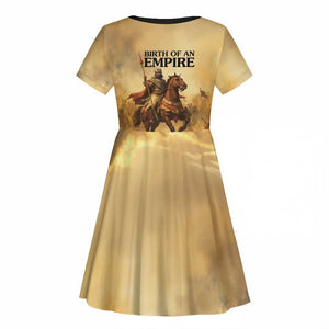 Sundiata Keita Kid Short Sleeve Dress with Kirina 1235 Battle Map, Horseback Warrior and Birth of an Empire Design - African Pride