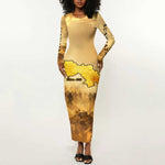 Sundiata Keita Long Sleeve Bodycon Dress with Kirina 1235 Battle Map, Horseback Warrior and Birth of an Empire Design - African Pride