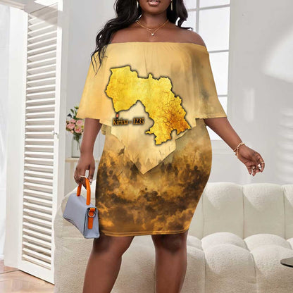 Sundiata Keita Off Shoulder Short Dress with Kirina 1235 Battle Map, Horseback Warrior and Birth of an Empire Design - African Pride
