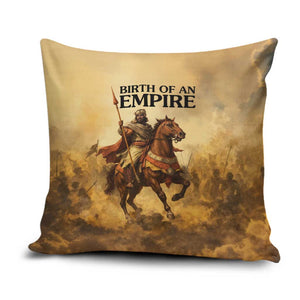 Sundiata Keita Pillow Cover with Kirina 1235 Battle Map, Horseback Warrior and Birth of an Empire Design - African Pride