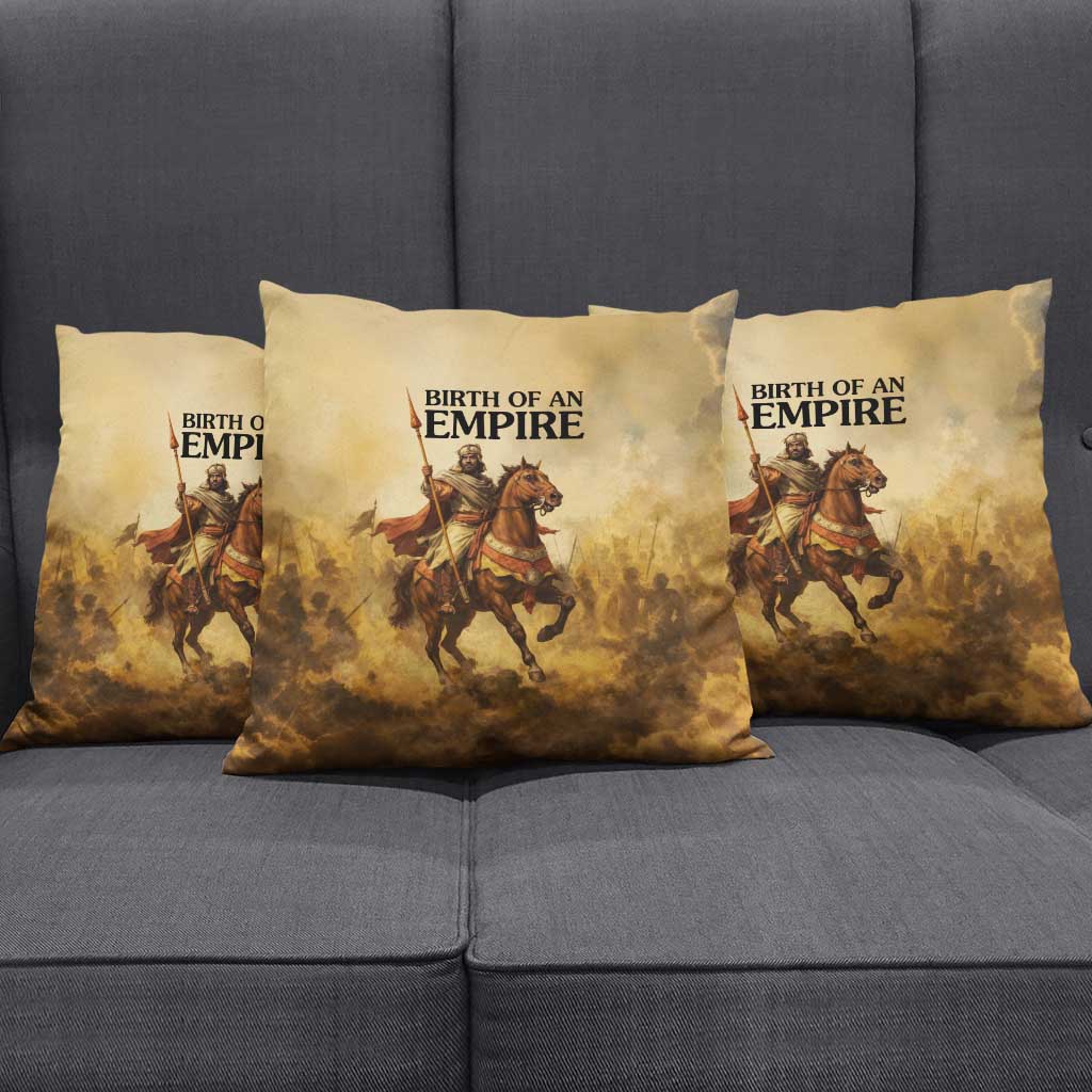 Sundiata Keita Pillow Cover with Kirina 1235 Battle Map, Horseback Warrior and Birth of an Empire Design - African Pride