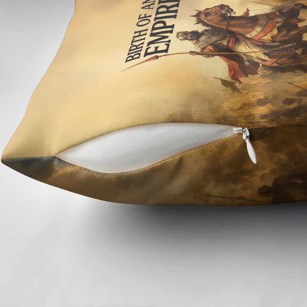 Sundiata Keita Pillow Cover with Kirina 1235 Battle Map, Horseback Warrior and Birth of an Empire Design - African Pride