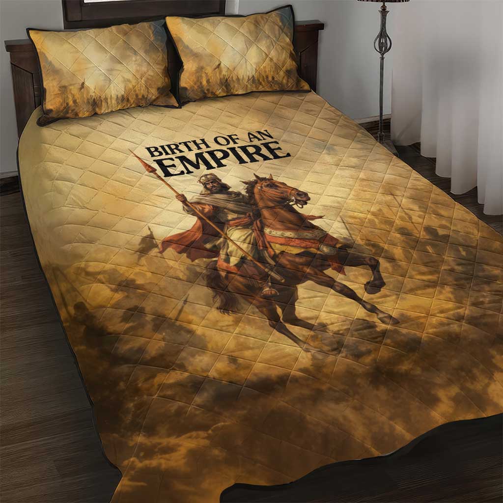 Sundiata Keita Quilt Bed Set with Kirina 1235 Battle Map, Horseback Warrior and Birth of an Empire Design - African Pride
