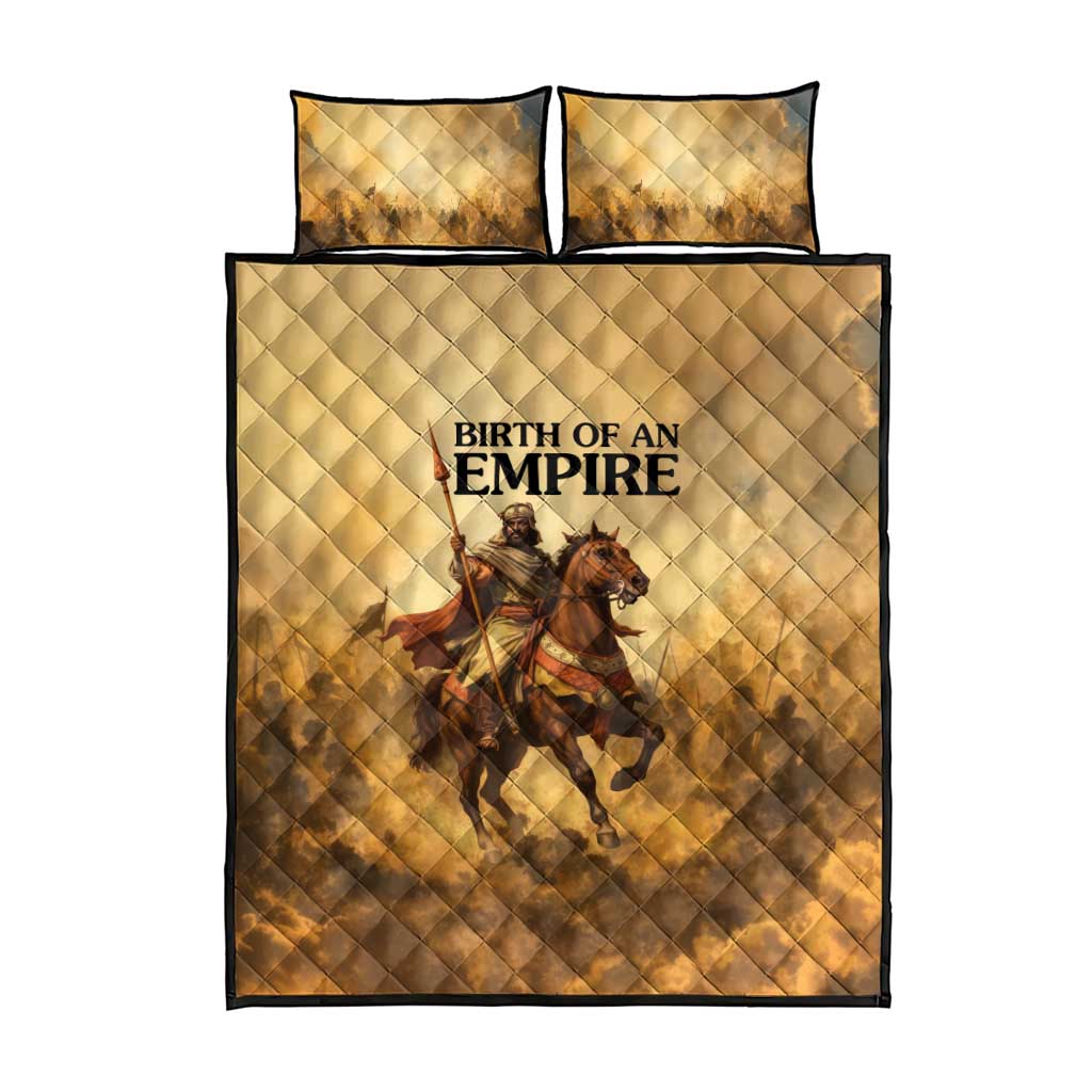 Sundiata Keita Quilt Bed Set with Kirina 1235 Battle Map, Horseback Warrior and Birth of an Empire Design - African Pride