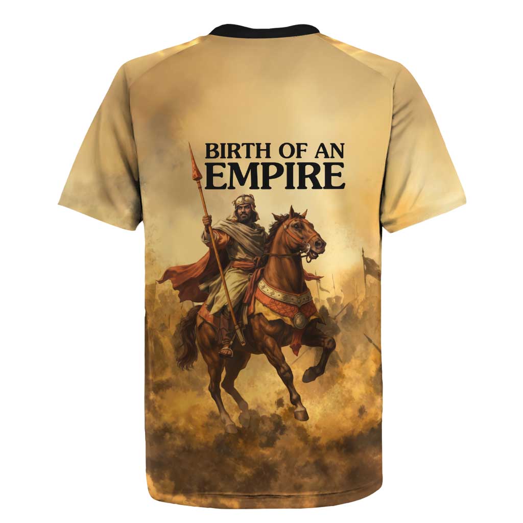 Sundiata Keita Rugby Jersey with Kirina 1235 Battle Map, Horseback Warrior and Birth of an Empire Design - African Pride