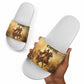Sundiata Keita Slide Sandals with Kirina 1235 Battle Map, Horseback Warrior and Birth of an Empire Design - African Pride
