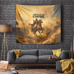 Sundiata Keita Tapestry with Kirina 1235 Battle Map, Horseback Warrior and Birth of an Empire Design - African Pride