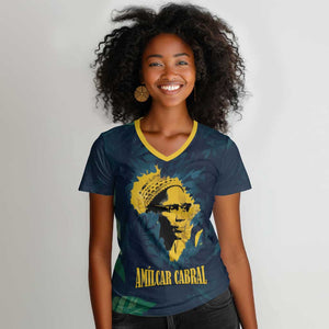 Amilcar Cabral Women V-Neck T-Shirt Guinea-Bissau African National Liberation Leader - Cultural Resistance Tribute - African Pride