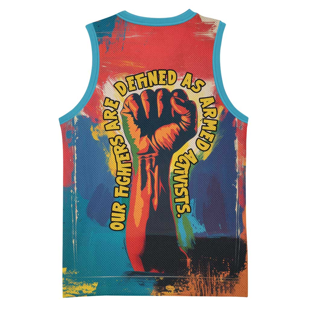 Amilcar Cabral Basketball Jersey Armed Activist Quote Raised Fist African Liberation Tribute - Colorful Paint Stroke - African Pride