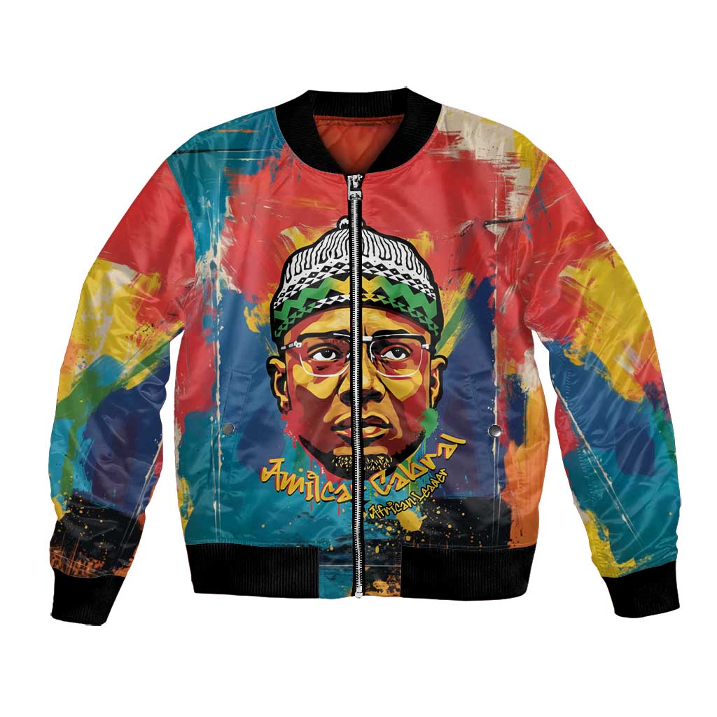 Amilcar Cabral Bomber Jacket Armed Activist Quote Raised Fist African Liberation Tribute - Colorful Paint Stroke - African Pride