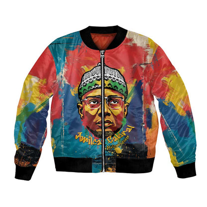 Amilcar Cabral Bomber Jacket Armed Activist Quote Raised Fist African Liberation Tribute - Colorful Paint Stroke - African Pride