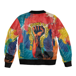 Amilcar Cabral Bomber Jacket Armed Activist Quote Raised Fist African Liberation Tribute - Colorful Paint Stroke - African Pride
