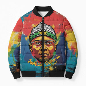 Amilcar Cabral Bomber Puffer Jacket Armed Activist Quote Raised Fist African Liberation Tribute - Colorful Paint Stroke - African Pride