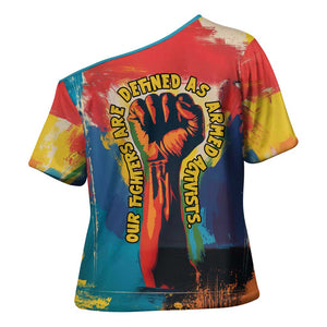 Amilcar Cabral Cross Shoulder Shirt Armed Activist Quote Raised Fist African Liberation Tribute - Colorful Paint Stroke - African Pride