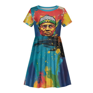 Amilcar Cabral Kid Short Sleeve Dress Armed Activist Quote Raised Fist African Liberation Tribute - Colorful Paint Stroke - African Pride