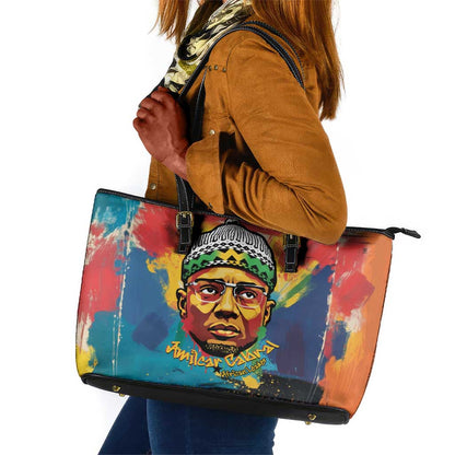 Amilcar Cabral Leather Tote Bag Armed Activist Quote Raised Fist African Liberation Tribute - Colorful Paint Stroke - African Pride