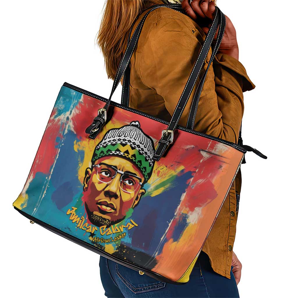 Amilcar Cabral Leather Tote Bag Armed Activist Quote Raised Fist African Liberation Tribute - Colorful Paint Stroke - African Pride