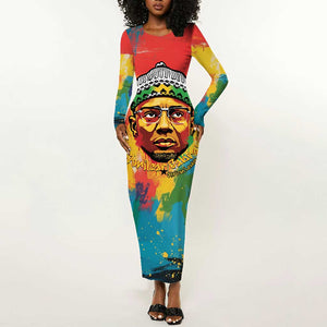 Amilcar Cabral Long Sleeve Bodycon Dress Armed Activist Quote Raised Fist African Liberation Tribute - Colorful Paint Stroke - African Pride
